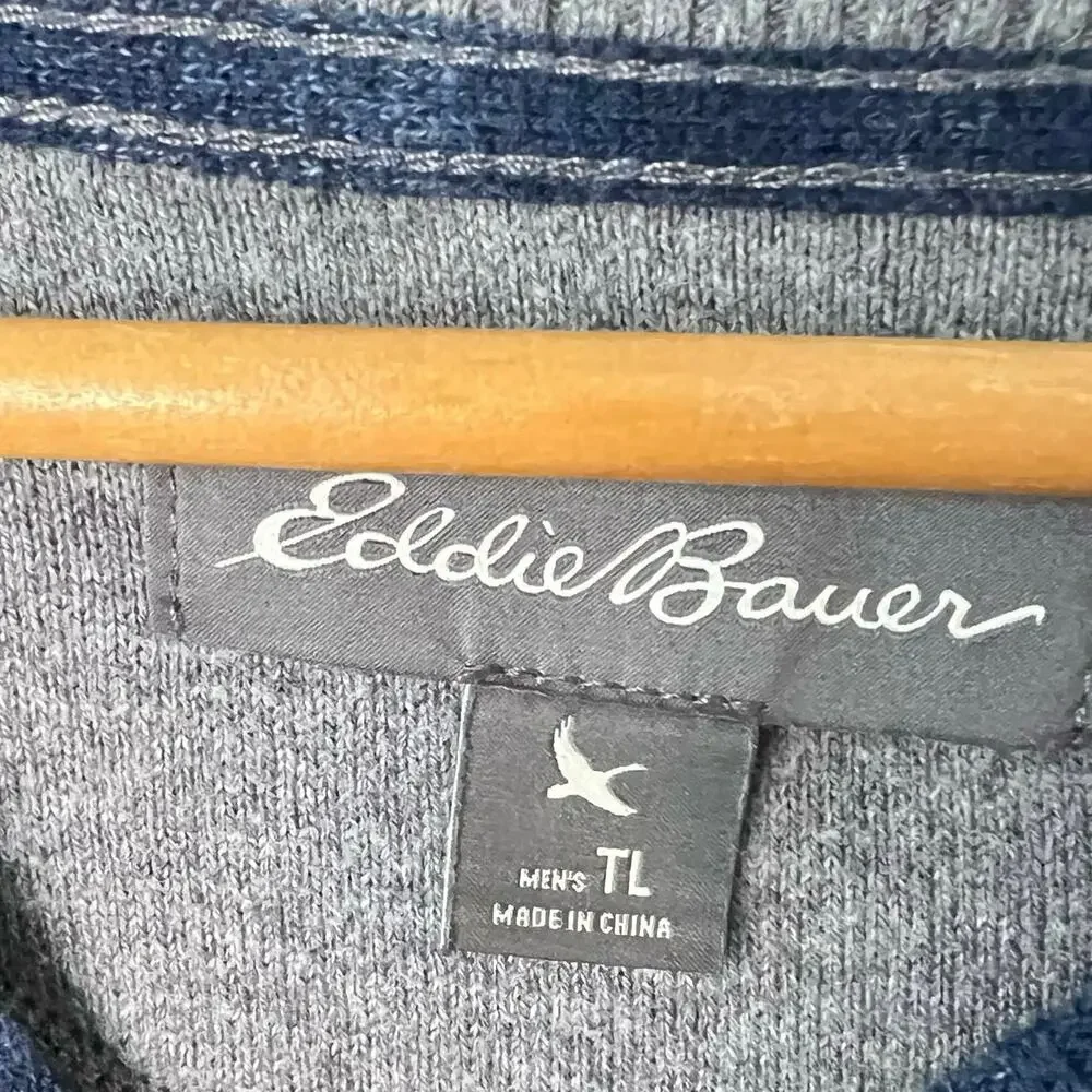 Eddie Bauer V Neck Sweater Men’s Size Large TALL Cotton Merino Wool Blend Blue